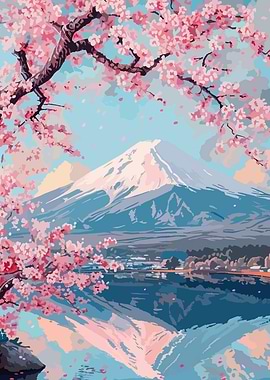 Mount Fuji with Cherry Blossoms Painting