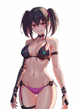 Anime Girl in Bikini with Cybernetic Arm