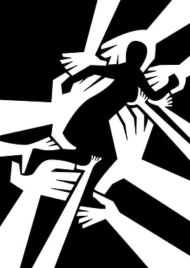 Silhouette Running from Reaching Hands