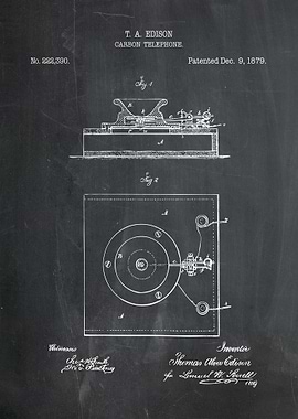 T.A. Edison Carbon Telephone Patent Blueprint