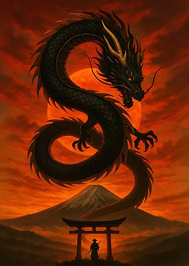 Dragon, Samurai, and Mount Fuji