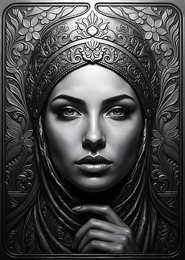 Monochrome Portrait of a Woman with Headdress