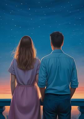 Couple gazing at starry night sky