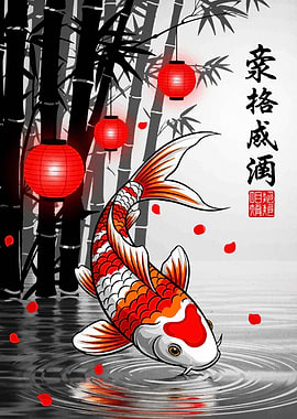 Koi Fish and Lanterns Illustration