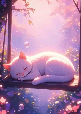 Sleeping Cat on a Swing