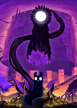 Stylized Fantasy Creature in Purple Landscape