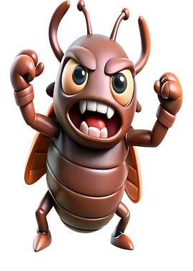 Angry Cartoon Bug Ready to Fight