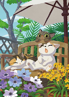 Cats Relaxing on a Bench