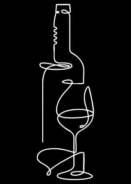 Wine Bottle and Glass Line Art