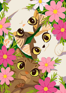 Cats and Flowers Illustration