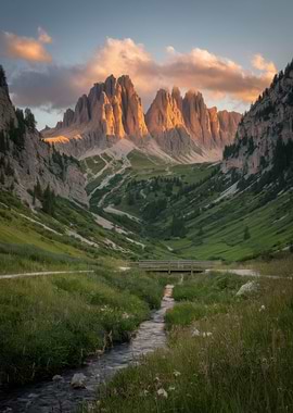 Mountain Valley Landscape with Stream