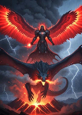 Angel Dragon Fantasy Battle Scene