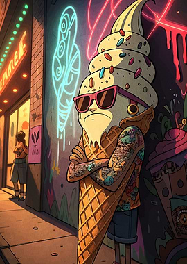 Cool Ice Cream Character with Tattoos