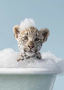 Leopard Cub in Bubble Bath