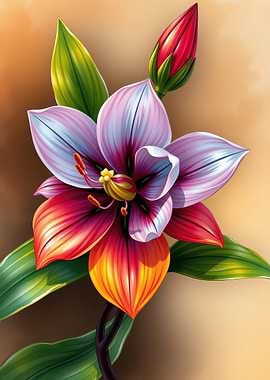 Colorful Exotic Flower with Bud