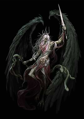Winged Demon with Sword and Snakes
