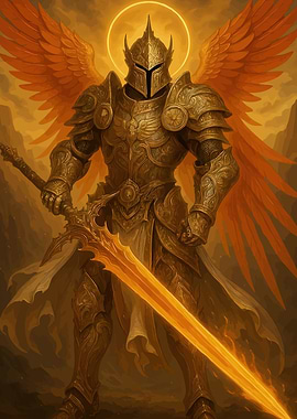 Armored Angel Warrior Flaming Sword