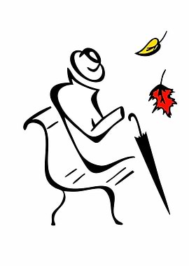 Stylized Figure on Bench with Autumn Leaves