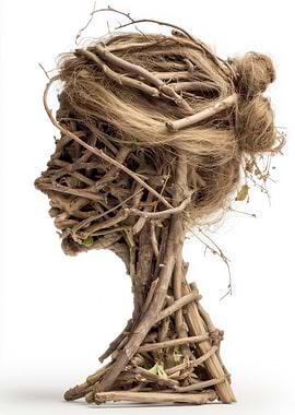 Wooden Sculpture of a Woman's Profile