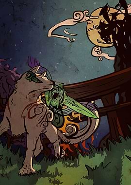 Okami Amaterasu and Issun Digital Art