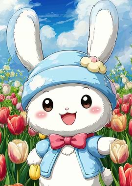 Cute Bunny Tulip Field