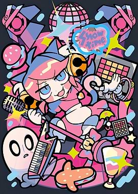 Showtime Cartoon Character with Musical Instruments