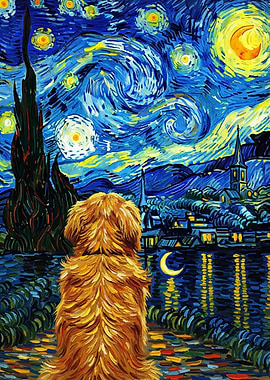 Dog Starry Night Painting