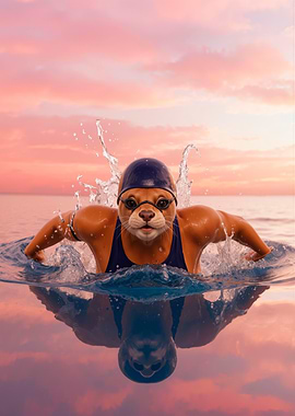 Otter Swimmer at Sunset