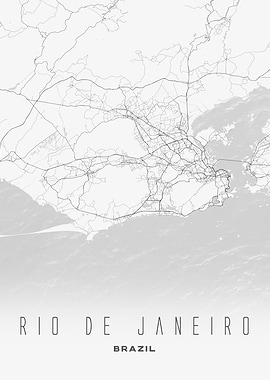 Rio de Janeiro Modern Map Print – Brazil’s Coastal City in Subtle Grey
