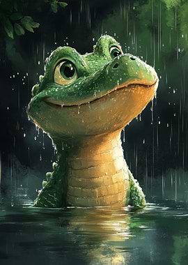 Cute Alligator in the Rain