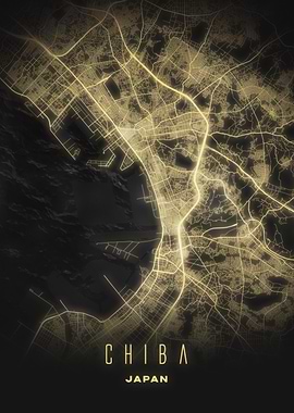 Chiba Japan City Map Art - Glowing Urban Streets