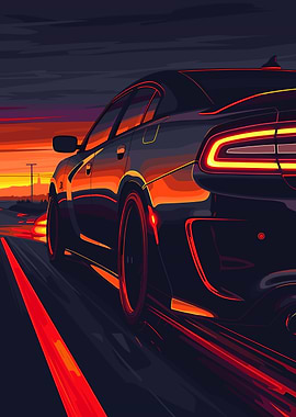 Black Car at Sunset Digital Art