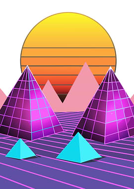 Retro Synthwave Pyramid Landscape Metal Wall Print Art