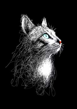 Abstract Cat Portrait with Blue Eyes