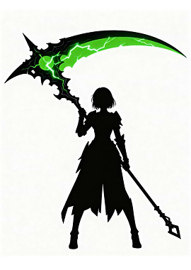 Silhouette of Warrior with Glowing Scythe