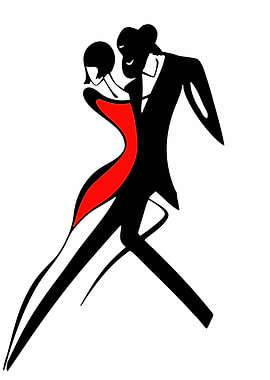 Stylized Tango Dancers in Black and Red