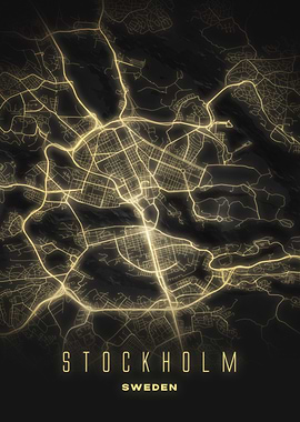 Stockholm, Sweden Street Network Map - Scandinavian Modern Art