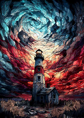 Lighthouse under swirling sky
