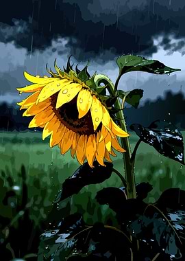 Sunflower in the Rain