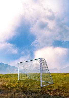 Soccer Goal on Field with Cloudy Sky
