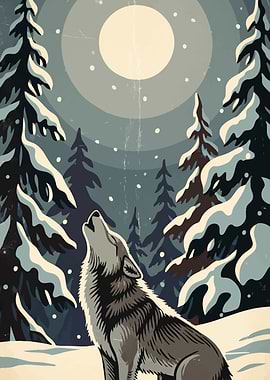Wolf Howling Moon Winter Forest