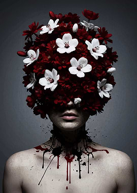 Floral Portrait with Dark Splatter