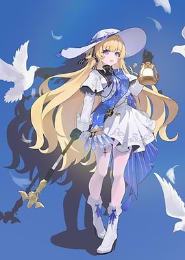 Anime Girl with Lantern and Staff