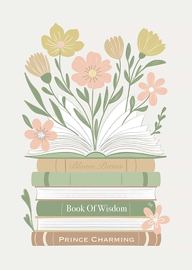 Romantic Books and Flowers Illustration