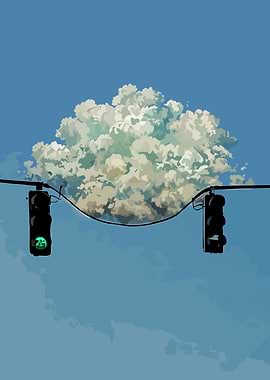 Traffic Lights and Cloudscape Illustration