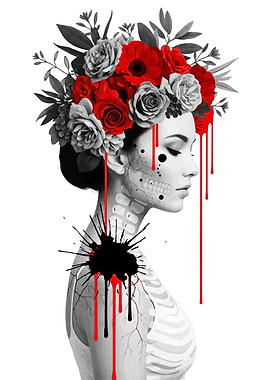 Floral Skull Woman Portrait