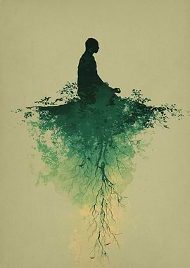 Meditating Figure with Tree Roots