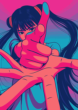 Anime Girl Pointing with Colorful Background