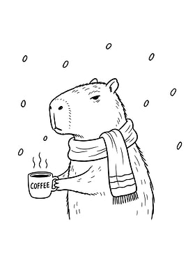 Capybara with Coffee in Winter