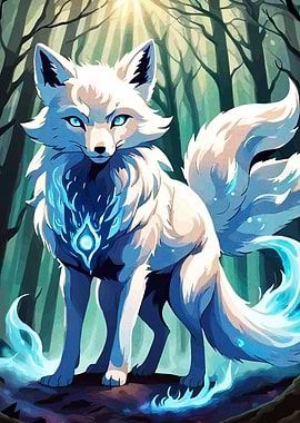Mystical White Fox in Forest